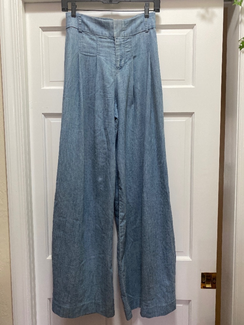 Alice + Olivia Trudie wide leg chambray pants size 2 blue pleated